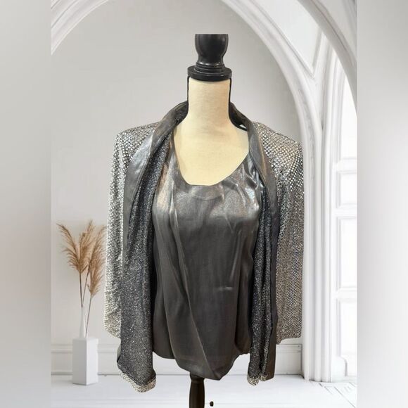 Silver Sequin 2-Piece Pant Jacket Top Set – Size 14 R&M Richards  By Karen Wong - Picture 2 of 11